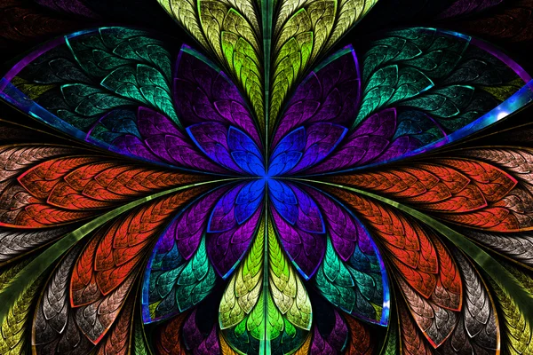 花や蝶として色とりどりの対称的なフラクタル パターン — ストック写真