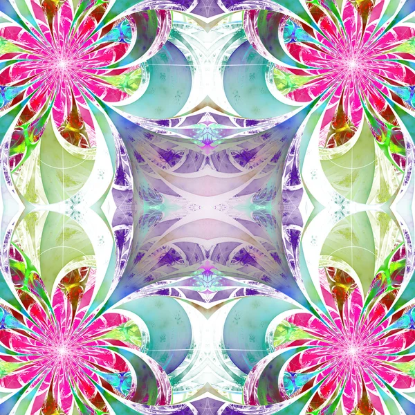 Patrón de flores fractales. Paleta púrpura, azul y verde. Fr. — Foto de Stock