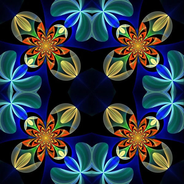 Symmetrical pattern of the flower petals. Blue and orange palett — Stock Photo, Image