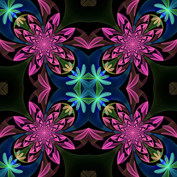 Fantastische symmetrisch patroon van de bloemblaadjes. Blauwe en paarse pale — Stockfoto