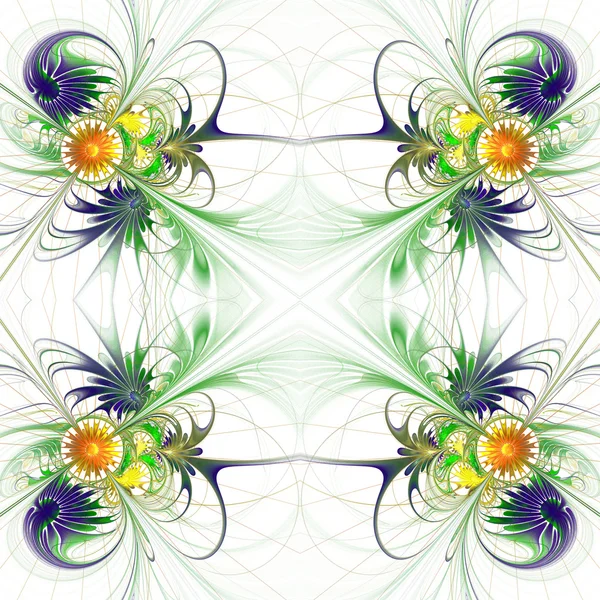 Fond de fleur en conception fractale. Palette bleue et orange. Sur — Photo
