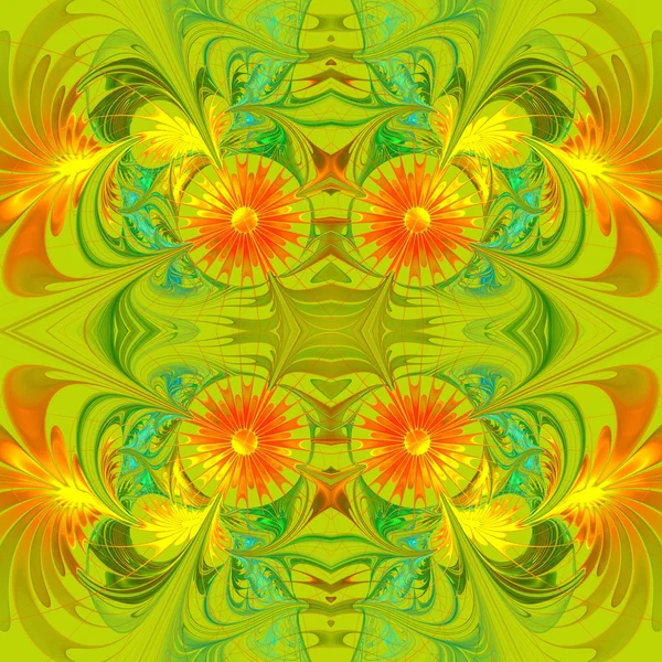 Flower pattern. Orange and green palette. Fractal design. Comput — Stock Photo, Image