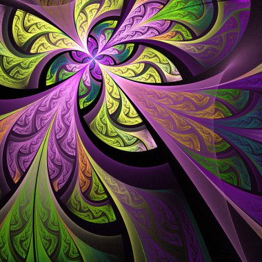 Fraktal çiçek ya da kelebek arka planda vitray pencere s