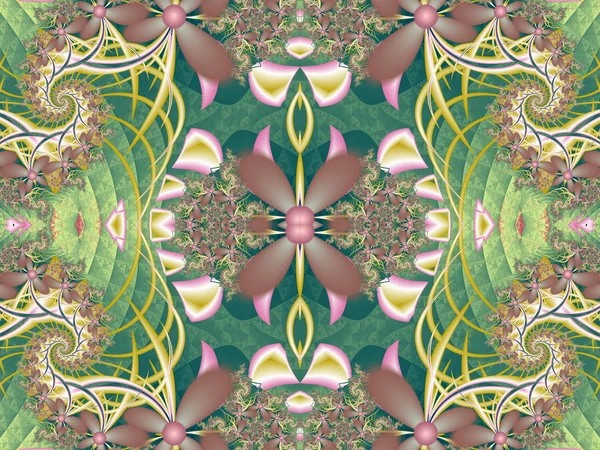 Patrón de flores en diseño fractal. Paleta verde y rosa. Composición —  Fotos de Stock