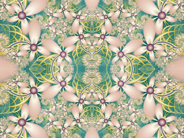 Kwiatki w fractal design. Palety zielony i różowy. Komput — Zdjęcie stockowe