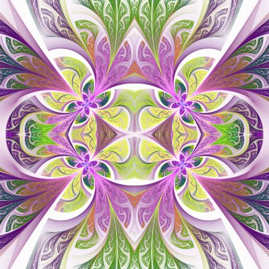 Simetrik çiçek desen vitray pencere stili. Yeşil