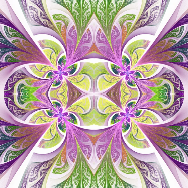 Symmetrical flower pattern in stained-glass window style. Green — Stock Photo, Image