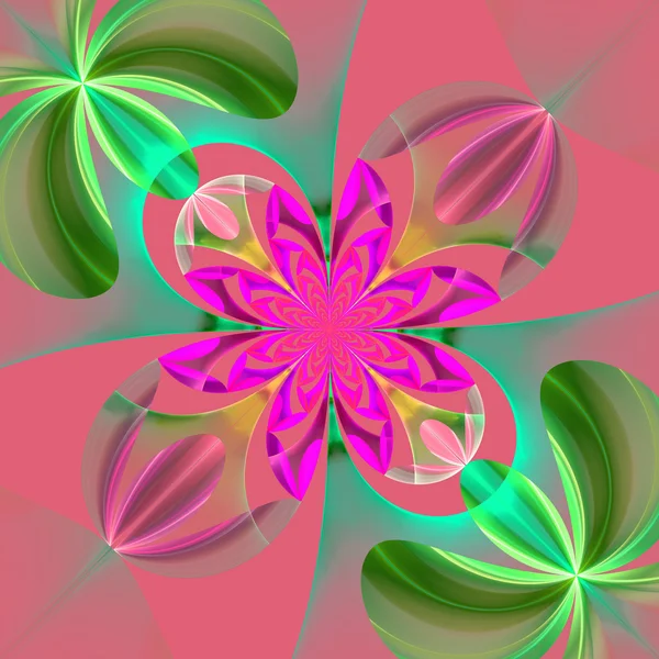 Diagonal symmetrical pattern of the flower petals. Green and pin — Stockfoto