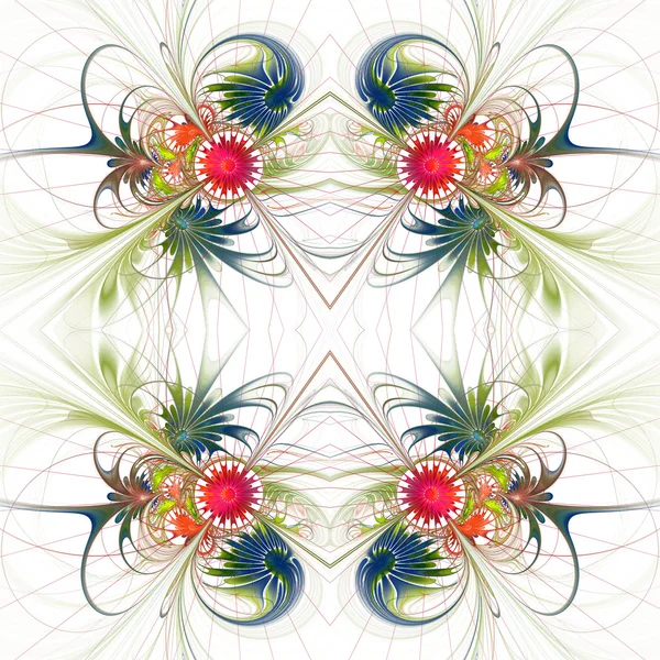 Fondo floral en diseño fractal. Paleta verde y roja. En w — Foto de Stock