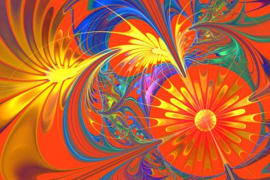 Flower background in fractal design. Yellow and blue palette. On
