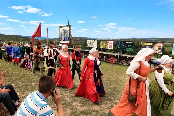 Vatra, Moldova. June 28, 2015. Medieval Festival. Historic clubs — Stock Photo, Image