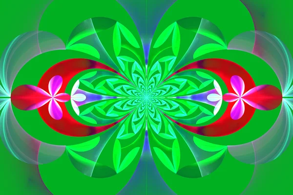 Сказочный симметричный узор листьев. Зеленый и фиолетовый приятель — стоковое фото