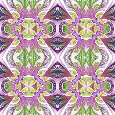 Simetrik çiçek desen vitray pencere stili. Yeşil