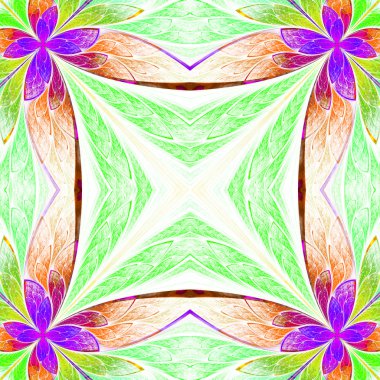 Simetrik çiçek deseni vitray pencere tarzı Işıklı üzerinde