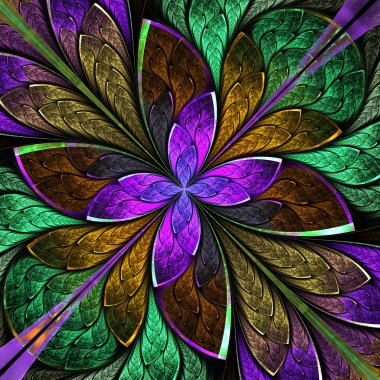 Çok renkli fraktal çiçek veya vitray pencere kelebek