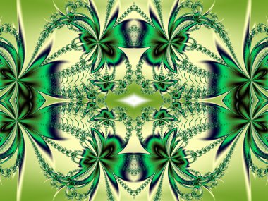 Fraktal tasarım çiçek deseni. Yeşil ve bej palet. Compu