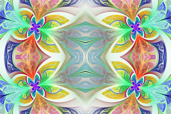 Vielfarbiges symmetrisches Blumenmuster in Buntglasfenster — Stockfoto