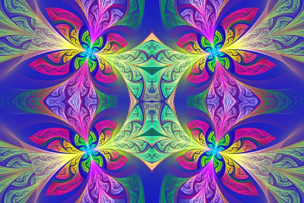 Mångfärgade symmetriska blommönster i glasmålning — Stockfoto