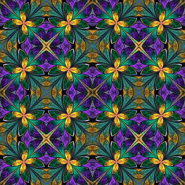 Mångfärgade symmetriska fraktala mönster i glasmålning — Stockfoto