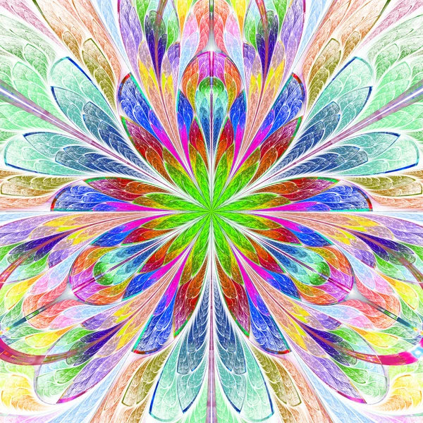 Multicolored symmetrical fractal flower in stained-glass window — Stock Photo, Image