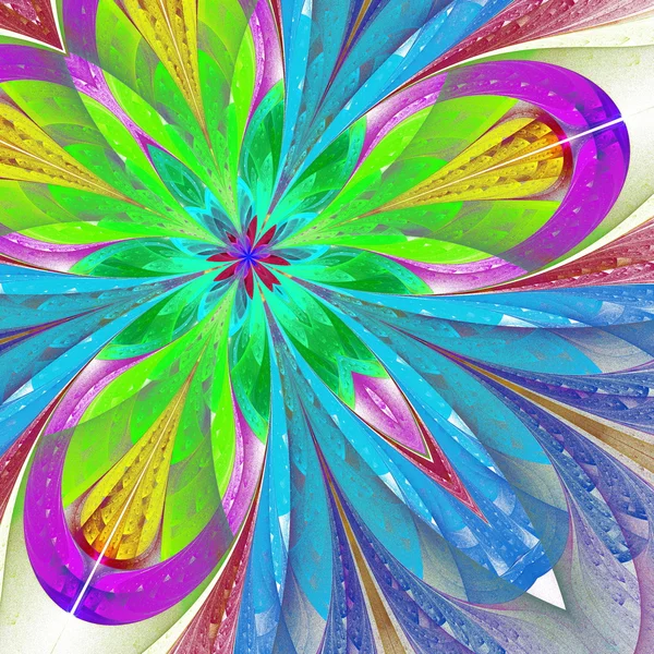 Multicolored fractal flower or butterfly in stained-glass window — Stock Photo, Image