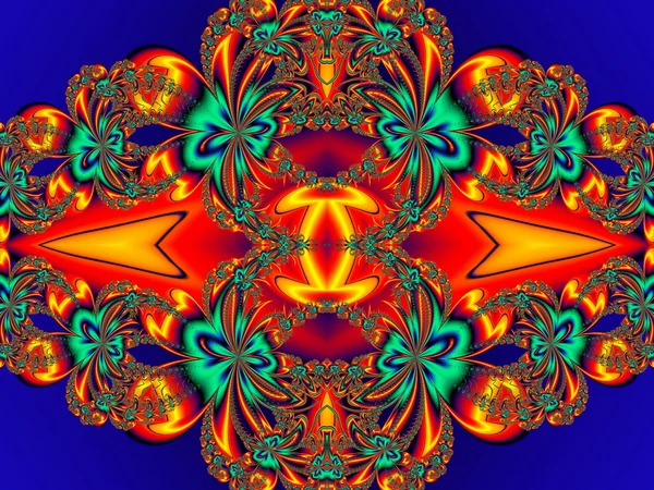 Bloemenpatroon in fractal ontwerp. Oranje en blauw palet. Artwo — Stockfoto