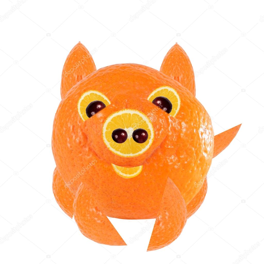 Healthy eating. Little pig, made of orange Stock Illustration by