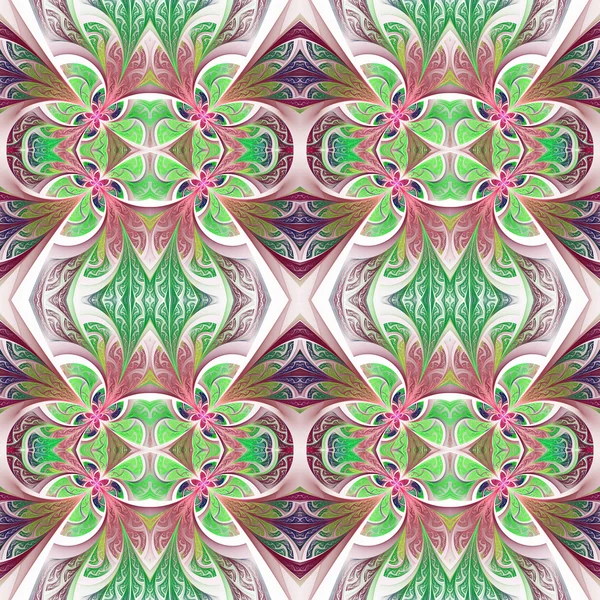 Symetryczne kwiatki w stylu witrażowe okna. Zielony — Zdjęcie stockowe
