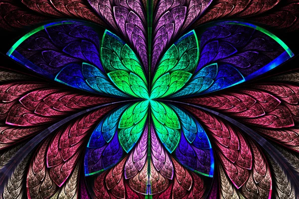 Flerfarvet symmetrisk fraktale mønster som blomst eller sommerfugl - Stock-foto