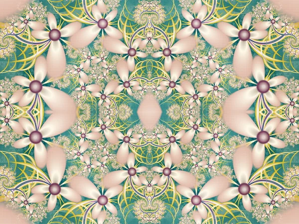 Padrão de flor em design fractal. Paleta verde e rosa. Composto — Fotografia de Stock