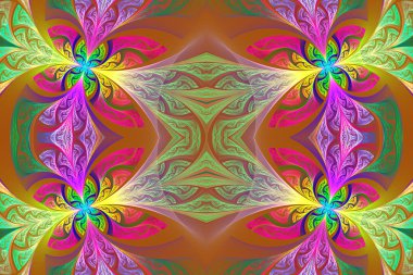 Çok renkli simetrik çiçek deseni vitray pencere içinde