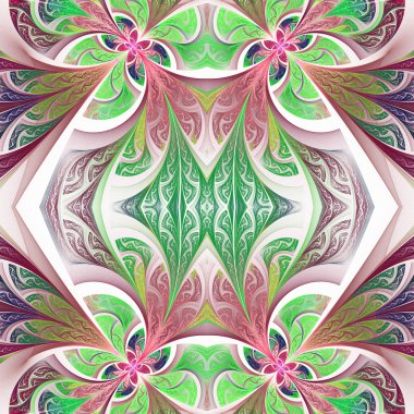 Simetrik çiçek desen vitray pencere stili. Yeşil