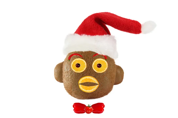 Creative food concept. Funny portrait of a Santa Claus-monkey ma — Stock Photo, Image