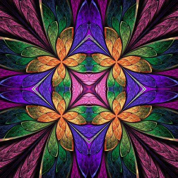 Симметричный цветочный узор в стиле витража на темное — стоковое фото