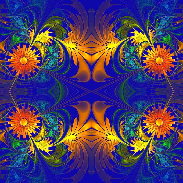 Patrón de flores. Paleta naranja y azul oscuro. Diseño fractal. Com — Foto de Stock