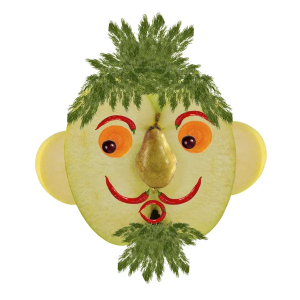 Kreatív élelmiszerek fogalmát. Vicces portrét alma, zöldség — Stock Fotó