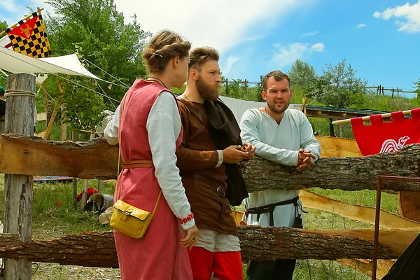 Vatra, Moldova. June 28, 2015. Medieval Festival. Historic clubs — Stock Photo, Image