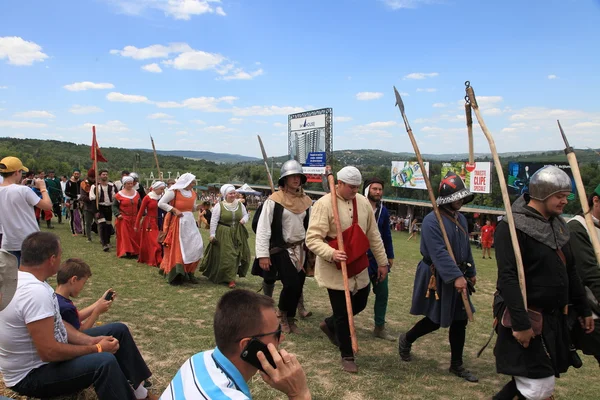 Vatra, Moldova. June 28, 2015. Medieval Festival. Historic clubs — Stock Photo, Image