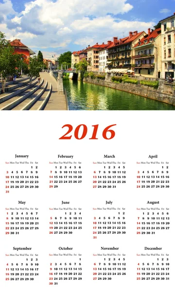 Paisaje urbano, el paseo marítimo de Liubliana. Calendario de Liubliana 2016 — Foto de Stock