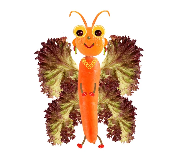 Креативная концепция питания. Забавная маленькая бабочка из фруктов и — стоковое фото