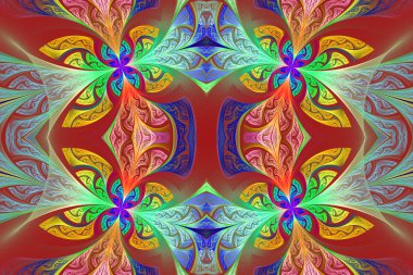 Çok renkli simetrik çiçek deseni vitray pencere içinde 