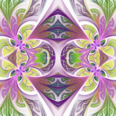 Simetrik çiçek desen vitray pencere stili. Yeşil 