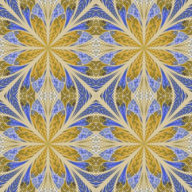 Simetrik desen vitray pencere stili. Mavi ve beig