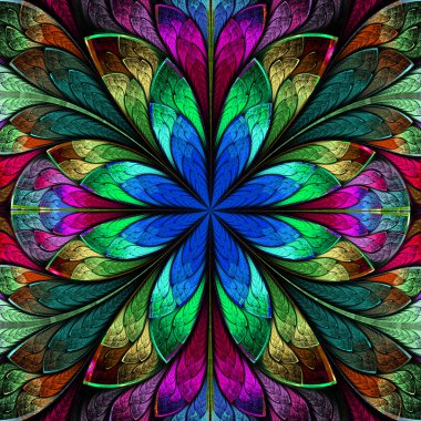 Vitray pencere çok renkli simetrik fraktal çiçek 