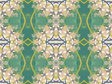 Fraktal tasarım çiçek deseni. Yeşil ve pembe palet. Yüklü