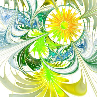 Flower background. Yellow and green palette. Fractal design. Com
