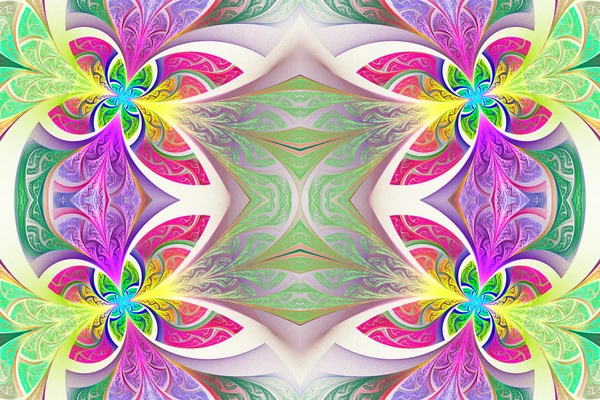 스테인드 유리 창에 여러 가지 빛깔된 대칭 꽃 패턴 — 스톡 사진