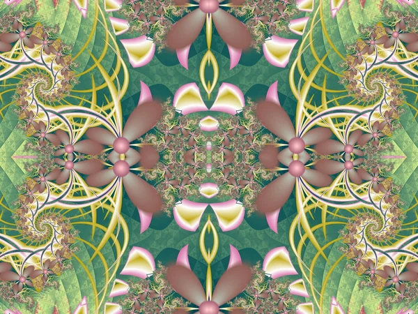 Patrón de flores en diseño fractal. Paleta verde y rosa. Composición —  Fotos de Stock