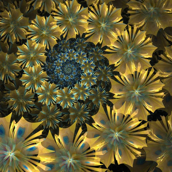 スパイラル花背景。黄色のパレット。コンピューターで生成された gra — ストック写真
