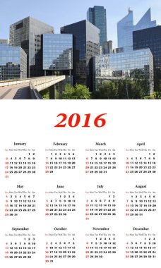 2016 Calendar. View of the business center of Paris.